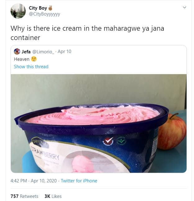 City boy cityboyyyyyy why is there ice cream in the maharagwe ya jana container