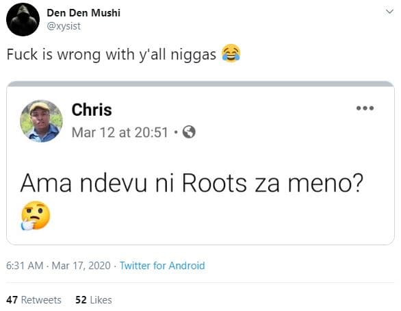 Den den mushi xysist fuck is wrong with y'all niggas chris mar 12 at 20.51 ama n