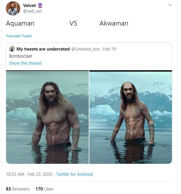 Velvet vell_vet aquaman vs akwaman translate tweet my tweets are underrated undo