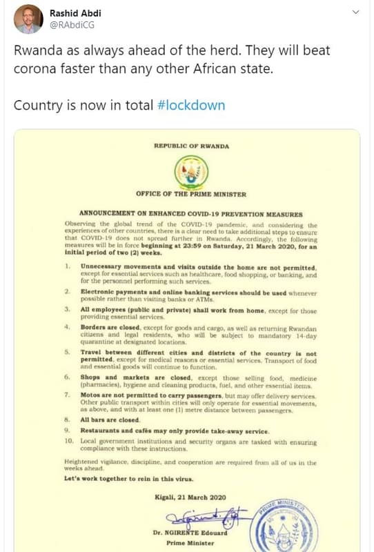 Rashid abdi rabdicg rwanda as always ahead of the herd. they will beat corona fa