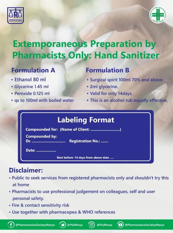 0r extemporaneous preparation by pharmacists only hand sanitizer formulation a f