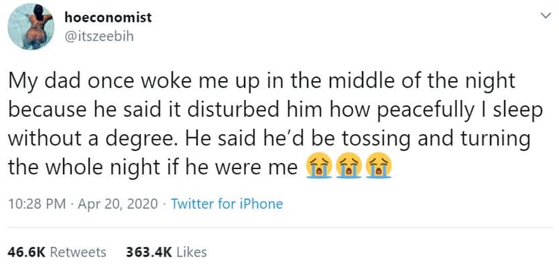 Hoeconomist itszeebih my dad once woke me up in the middle of the night because