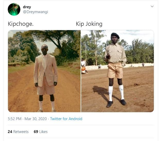 Drey dreymwangi kipchoge. kip joking 5.52 pm mar 30, twitter for android 24 retw