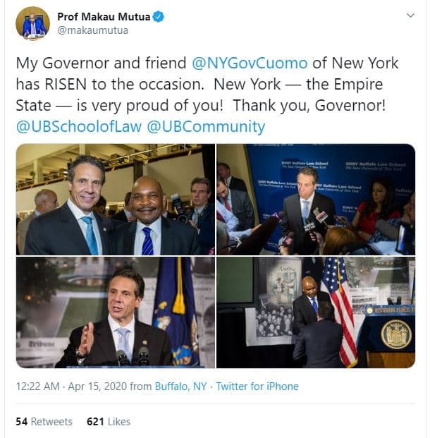 Prof makau mutua makaumutua my governor and friend nygovcuomo of new york has ri