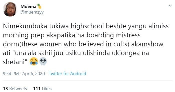Muema muemzyy nimekumbuka tukiwa highschool beshte yangu alimiss morning prep ak