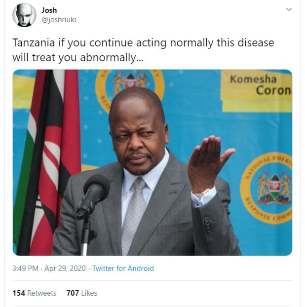 Josh joshriuki tanzania if you continue acting normally this disease will treat