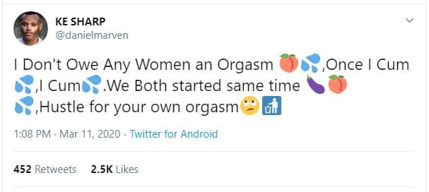 Ke sharp danielmarven don't owe any women an orgasm cum we both started same tim