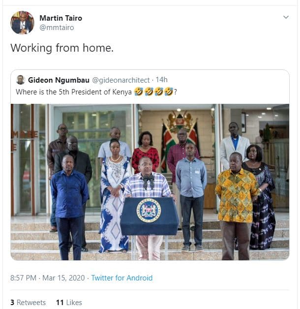 Martin tairo mmtairo working from home. gideon ngumbau gideonarchitect 14h where