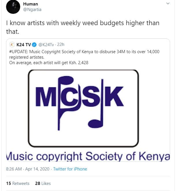 Human ngartia know artists with weekly weed budgets higher than that. k24 tv k24