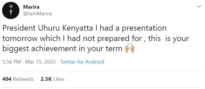 Marira lammarira president uhuru kenyatta had a presentation tomorrow which had