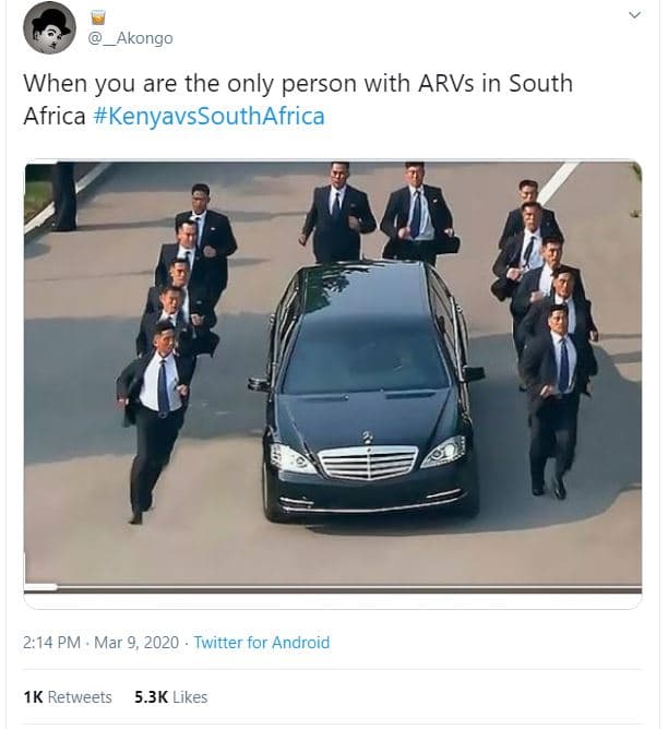 Akongo when you are the only person with arvs in south africa kenyavssouthafrica