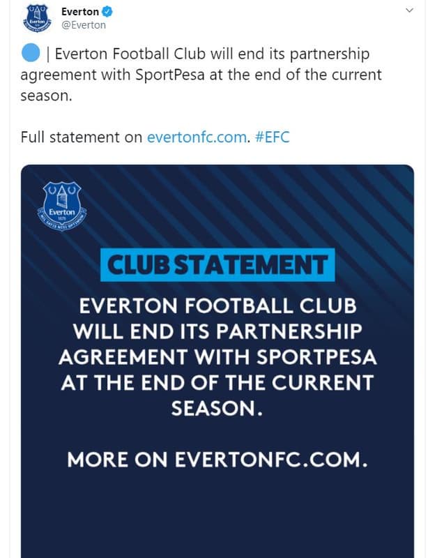 Everton everton everton football club will end its partnership agreement with sp