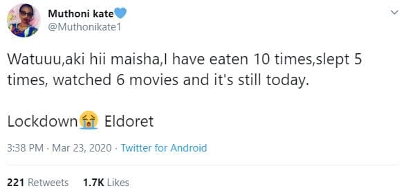 Muthoni kate muthonikate1 watuuu,aki hii maisha have eaten 10 times slept 5 time