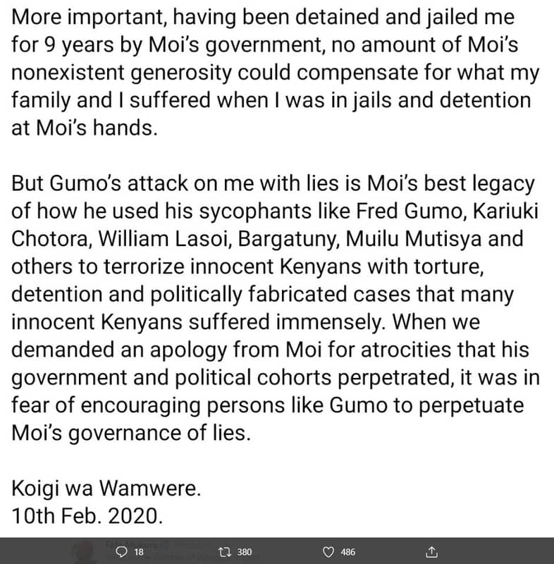 More important, having been detained and jailed me for 9 years by moi's governme