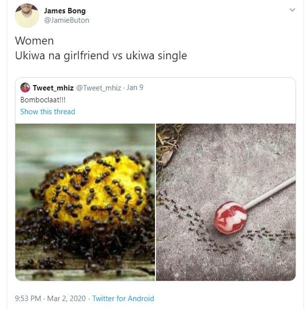 James bong jamiebuton women ukiwa na girlfriend vs ukiwa single tweet_mhiz tweet