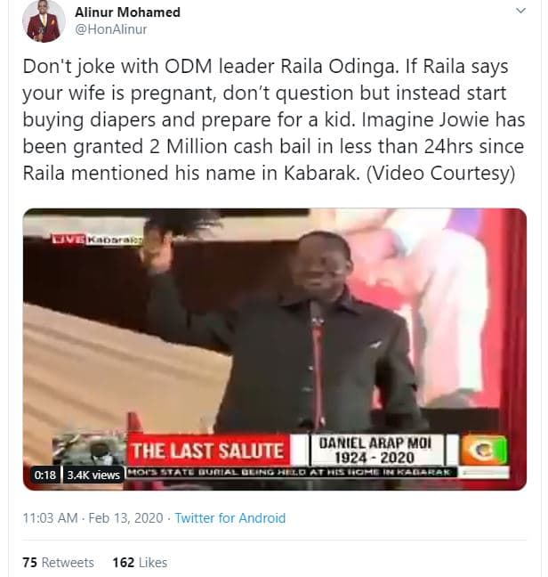 Alinur mohamed honalinur don't joke with odm leader raila odinga. if raila says