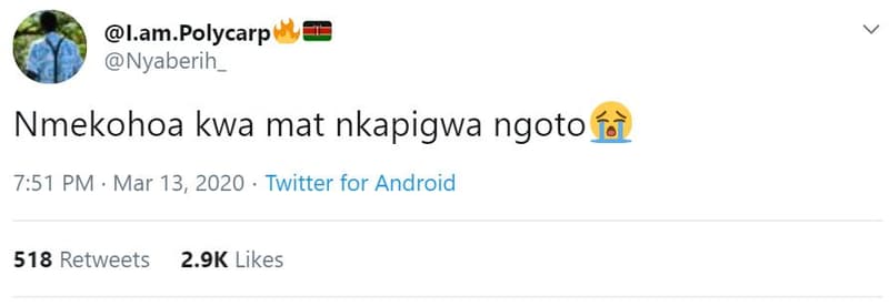 Lam. polycarp nyaberih _ nmekohoa kwa mat nkapigwa ngoto 7.51 pm mar 13, twitter