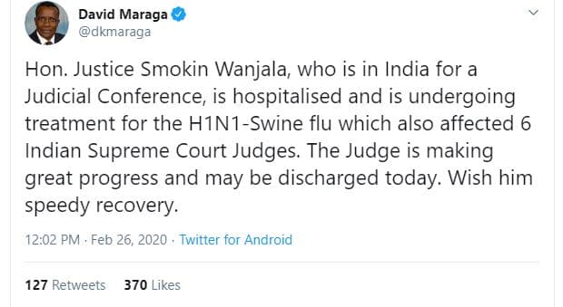 David maraga dkmaraga hon. justice smokin wanjala who is in india for a judicial