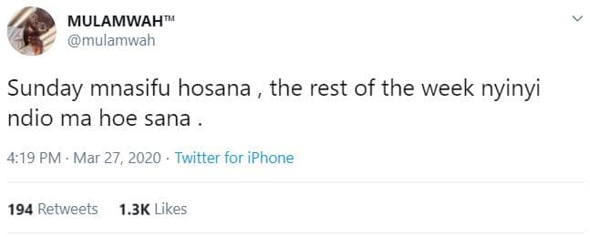 Mulamwah mulamwan sunday mnasifu hosana the rest of the week nyinyi ndio ma hoe