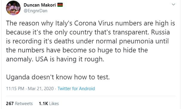 Duncan makori engnrdan the reason why italy's corona virus numbers are high is b