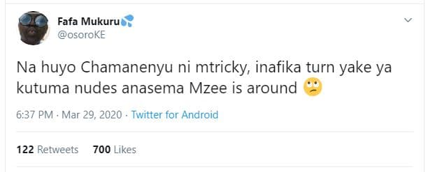 Fafa mukuru osoroke na huyo chamanenyu ni mtricky, inafika turn yake ya kutuma n