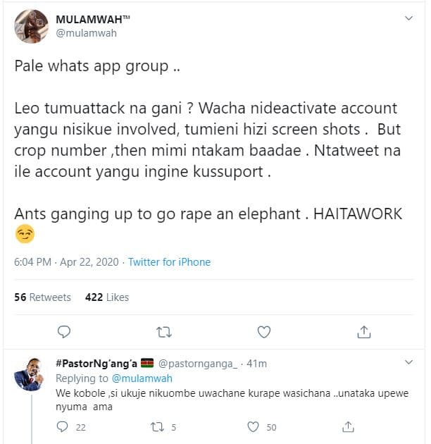 Mulamwah mulamwah pale whats app group leo tumuattack na gani ? wacha nideactiva