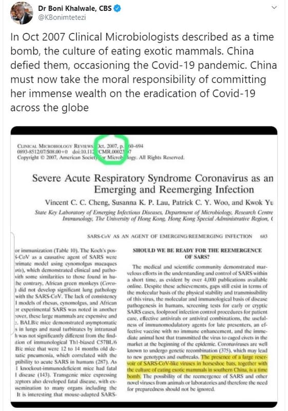 Dr boni khalwale, cbs kbonimtetezi in oct clinical microbiologists described as