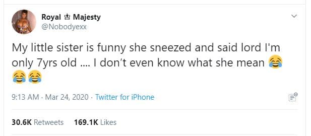 Royal majesty nobodyexx my little sister is funny she sneezed and said lord i'm