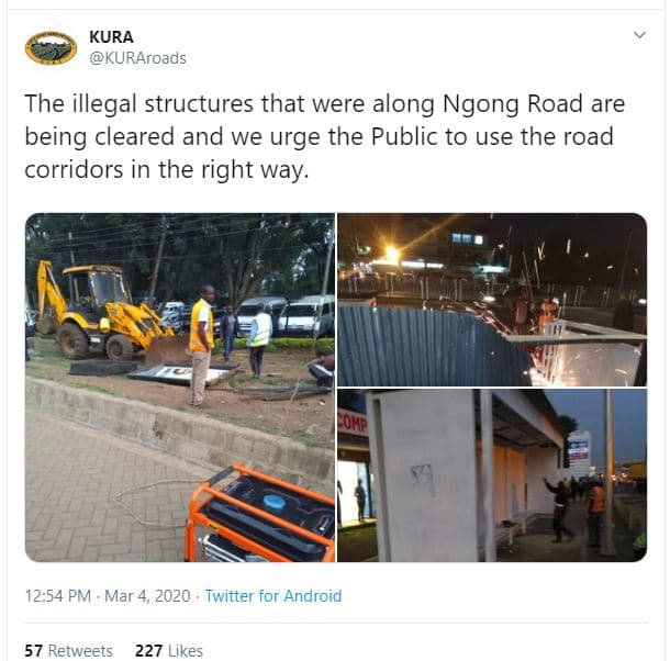 Kura kuraroads the illegal structures that were along ngong road are being clear