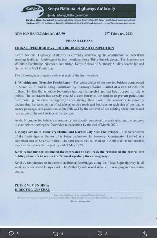 Kenha kenya national highways authority quality highwways, better connections fr