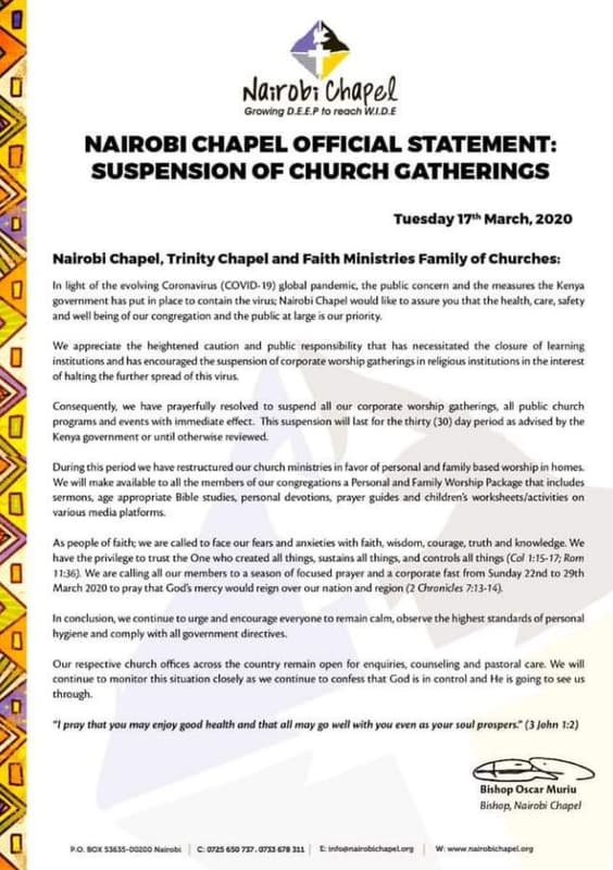 Nairpb uhaęel growing deepto cochwide nairobi chapel official statement suspensi