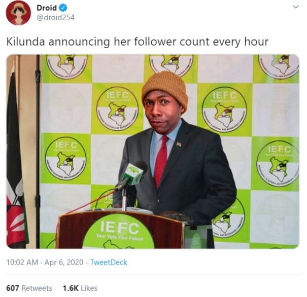 Droid droid254 kilunda announcing her follower count every hour iefe mefc iefg e