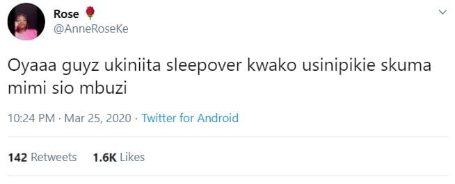 Rose anneroseke oyaaa guyz ukiniita sleepover kwako usinipikie skuma mimi sio mb