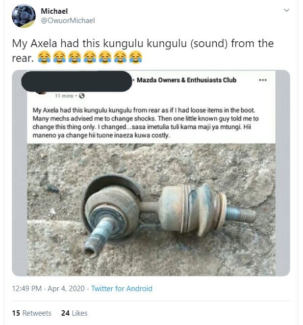 Michael owuormichael my axela had this kungulu kungulu sound from the rear. mazd