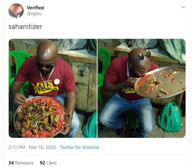 Verified njiiru sahanitizer 2.13 pm mar 16, twitter for android 34 retweets 92 l