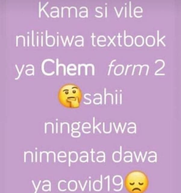 Kama si vile niliibiwa textbook ya chem form 2 sahii ni lingekuwa nimepata dawa
