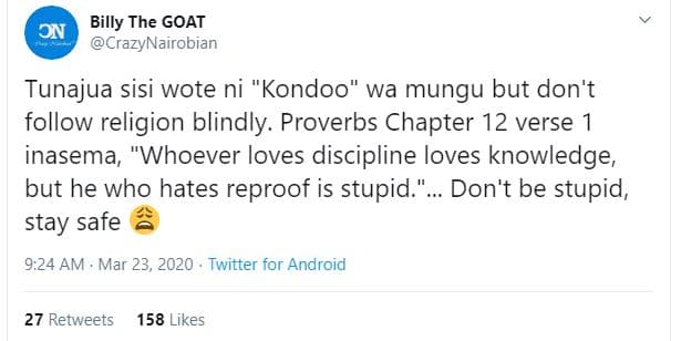 On billy the goat crazynairobian tunajua sisi wote ni 'kondoo wa mungu but don't