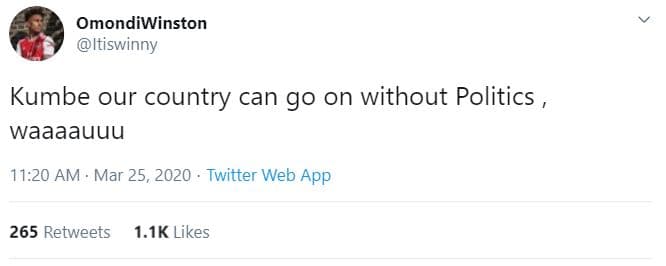 Omondiwinston itiswinny kumbe our country can g0 on without politics waaaauuu 11