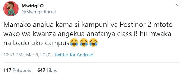 Mwirigi 0 mwirigiofficial mamako anajua kama si kampuni ya postinor 2 mtoto wako