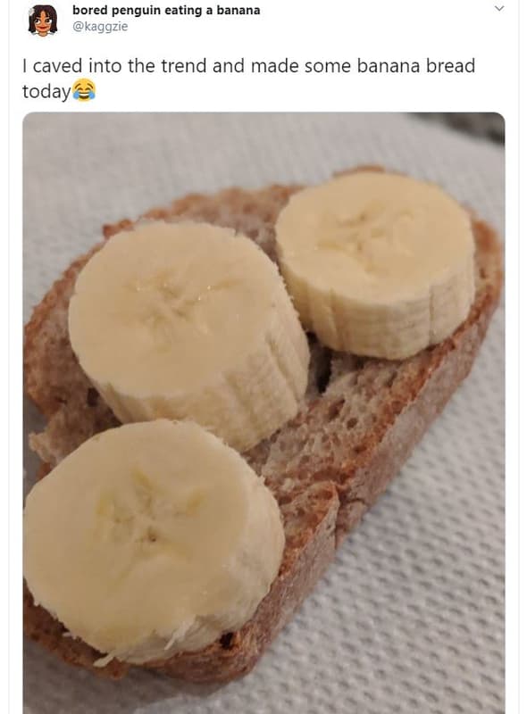 Bored penguin eating banana kaggzie caved into the trend and made some banana br