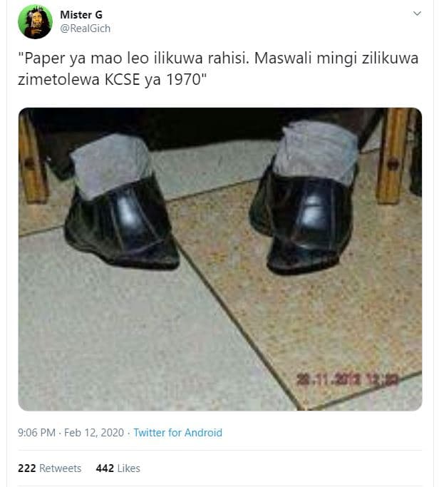 Mister g realgich 'paper ya mao leo ilikuwa rahisi. maswali mingi zilikuwa zimet