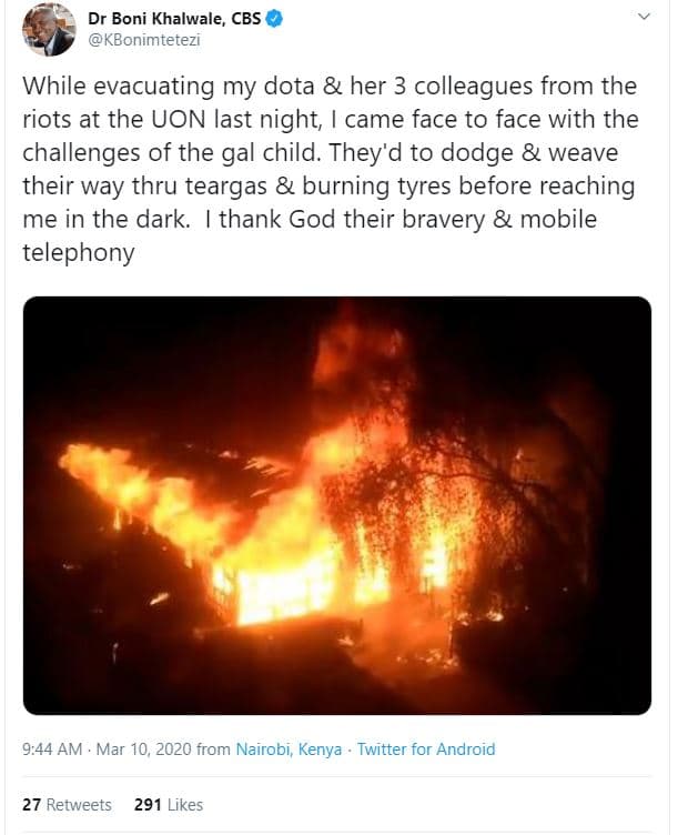 Dr boni khalwale, cbs kbonimtetezi while evacuating my dota her 3 colleagues fro