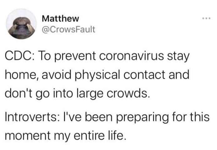 Matthew crowsfault cdc to prevent coronavirus stay home avoid physical contact a