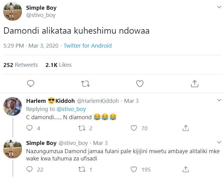 Simple boy stivo boy damondi alikataa kuheshimu ndowaa 5.29 pm mar 3, twitter fo