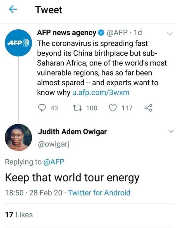 Tweet afp news agency afp 1d the coronavirus is spreading fast beyond its china