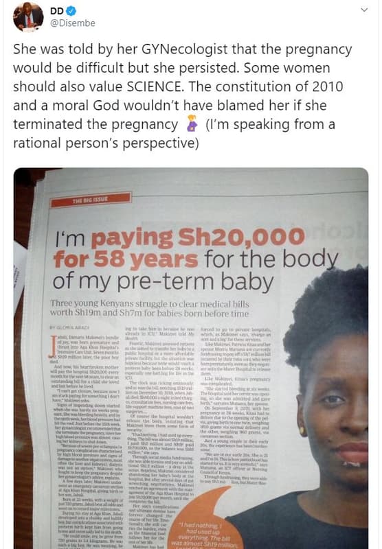 Dd disembe she was told by her gynecologist that the pregnancy would be difficul