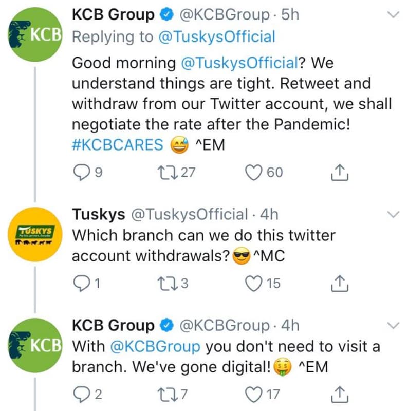 Kcb group kcbgroup 5h kcbi replying to tuskysofficial good morning tuskysofficia