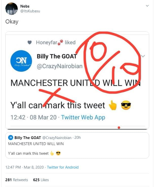 Nebs itskubasu okay honeyfar liked billy the goat on crazynairobian manchester u