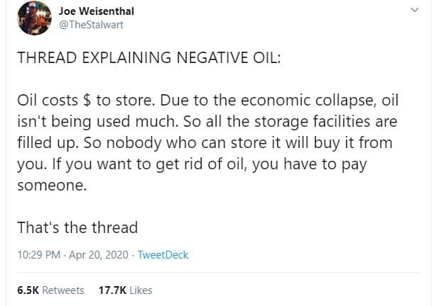 Joe weisenthal thestalwart thread explaining negative oil oil costs to store. du