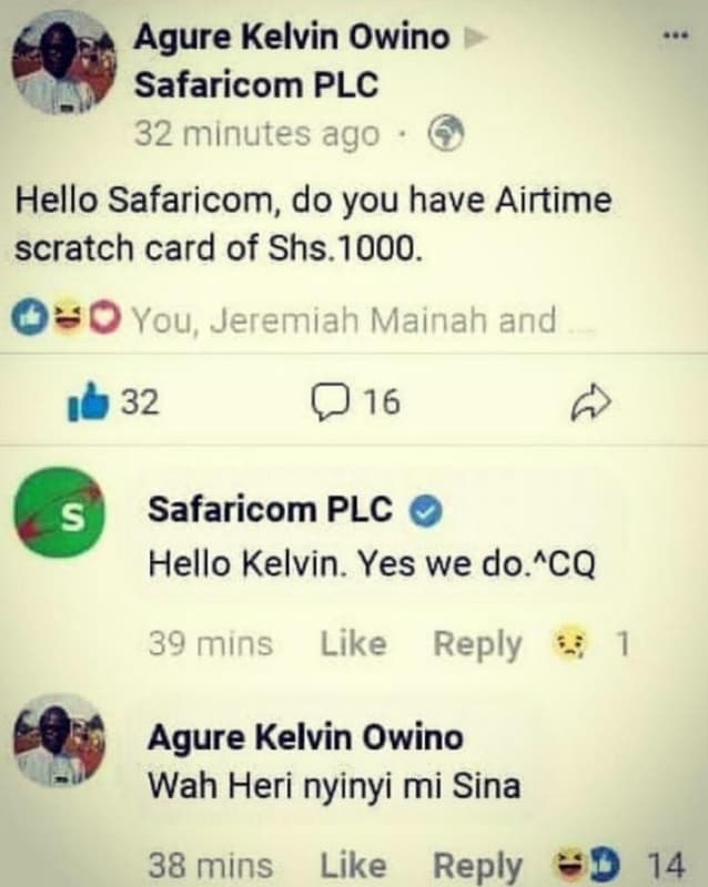 Agure kelvin owino safaricom plc 32 minutes ago hello safaricom do you have airt